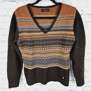 GUIMANOS | v-neck alpaca blend knit long sleeve stripe fair isle sweater